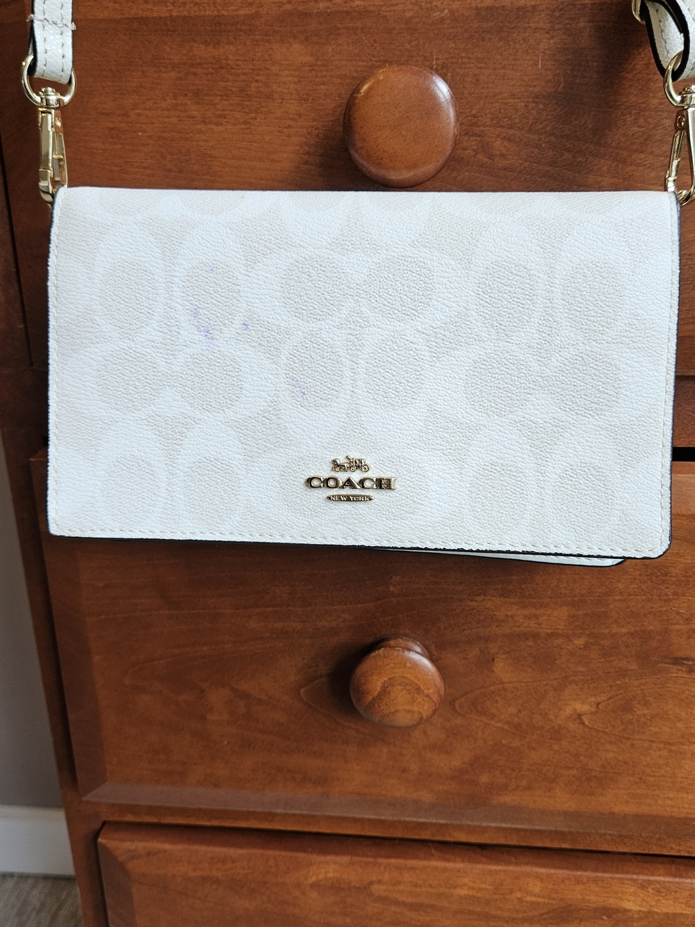 Coach Cream Signature Crossbody Bag with Gold Hardware